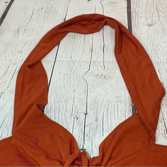 Forever 21 Knit Halter Tank Crop Top Size Large Burnt Orange Ruched NWT - Picture 5 of 8